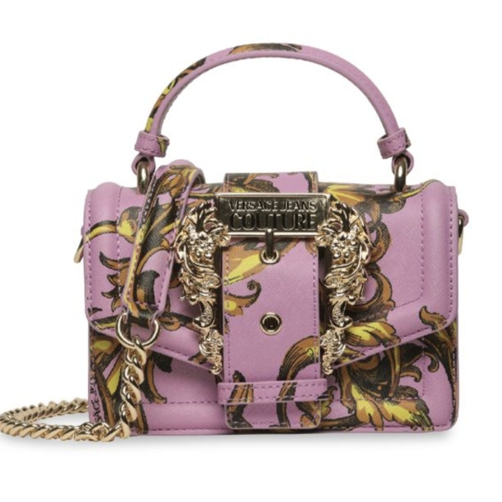 Versace Jeans Collection Baroque Pink and Gold Top Handle Mini Bag
